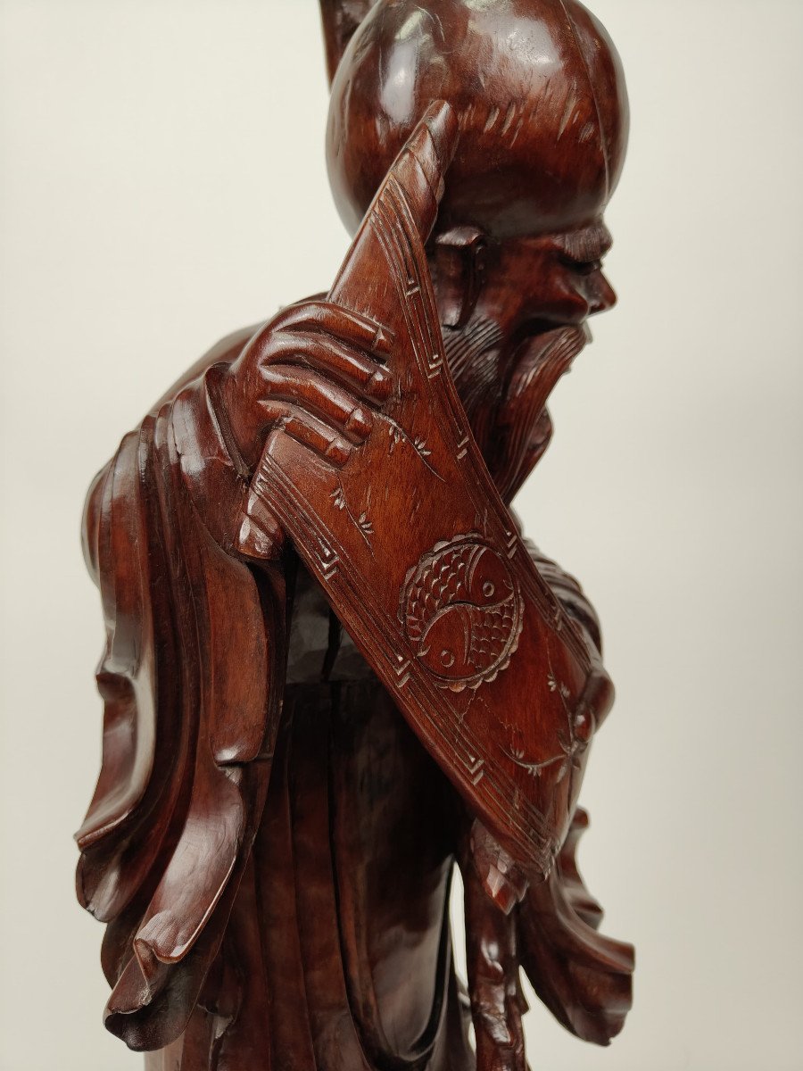 Scultura in legno teak di un Saggio - 1890 circa, Cina-photo-1