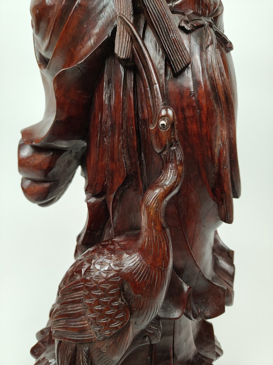 Scultura in legno teak di un Saggio - 1890 circa, Cina-photo-3