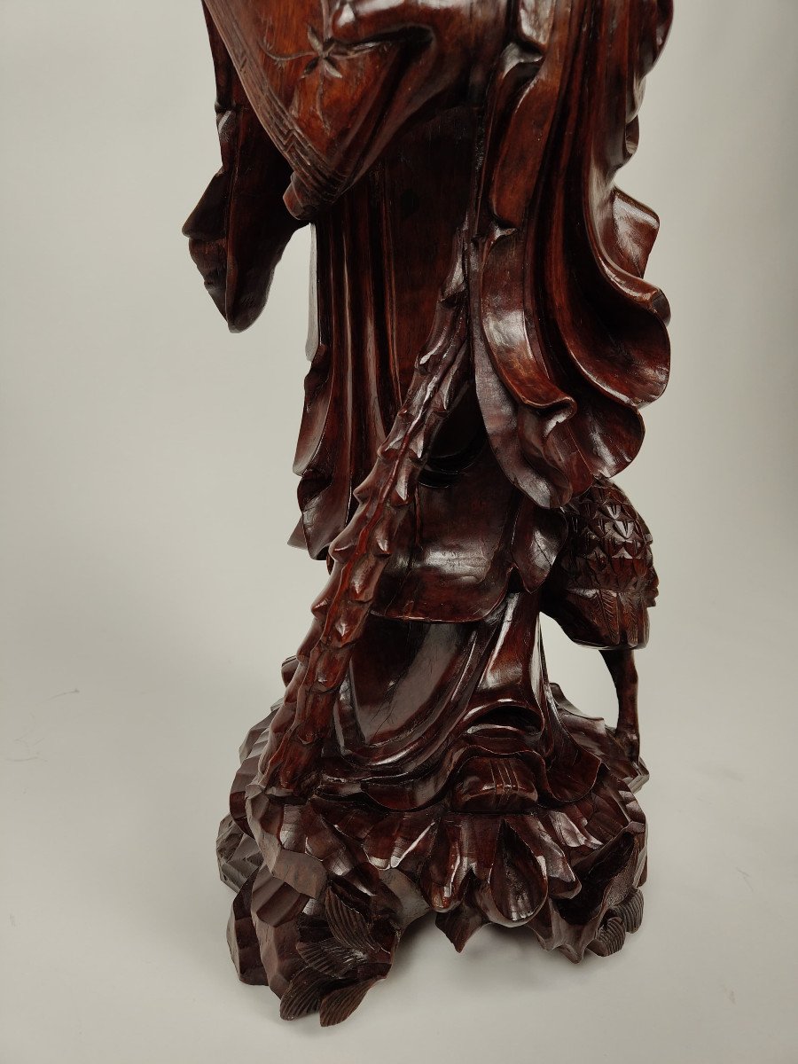 Scultura in legno teak di un Saggio - 1890 circa, Cina-photo-4