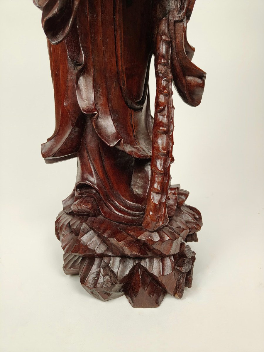 Scultura in legno teak di un Saggio - 1890 circa, Cina-photo-6