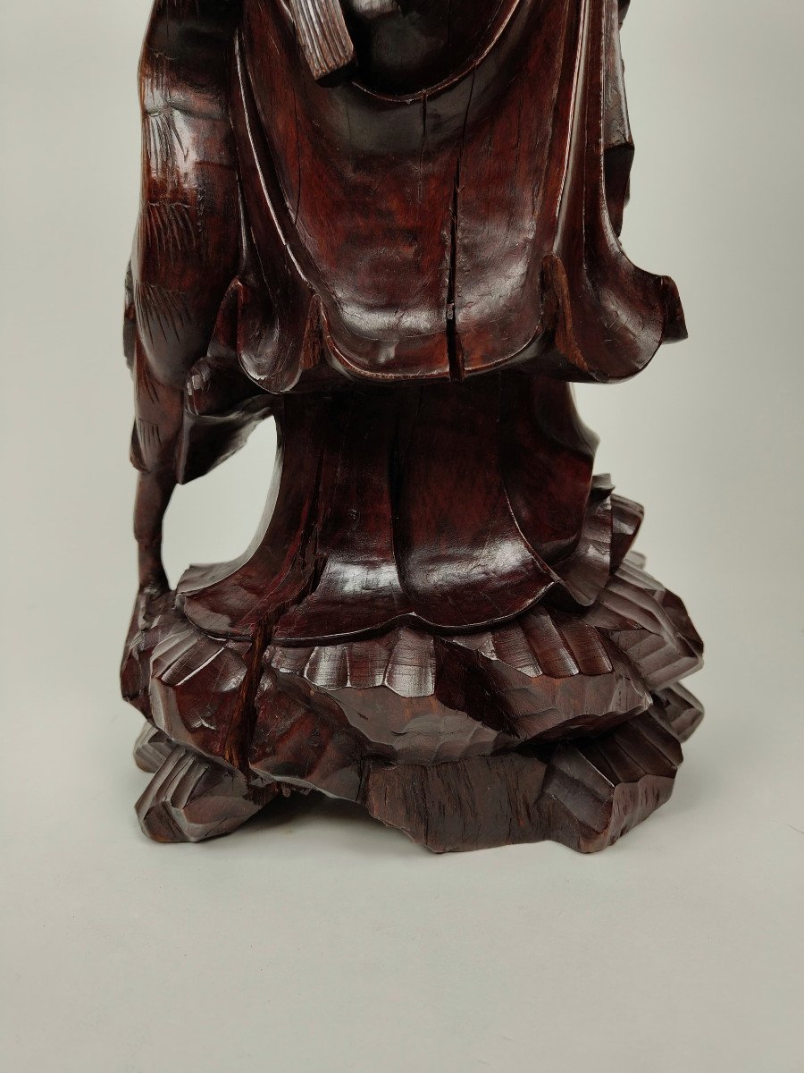 Scultura in legno teak di un Saggio - 1890 circa, Cina-photo-8