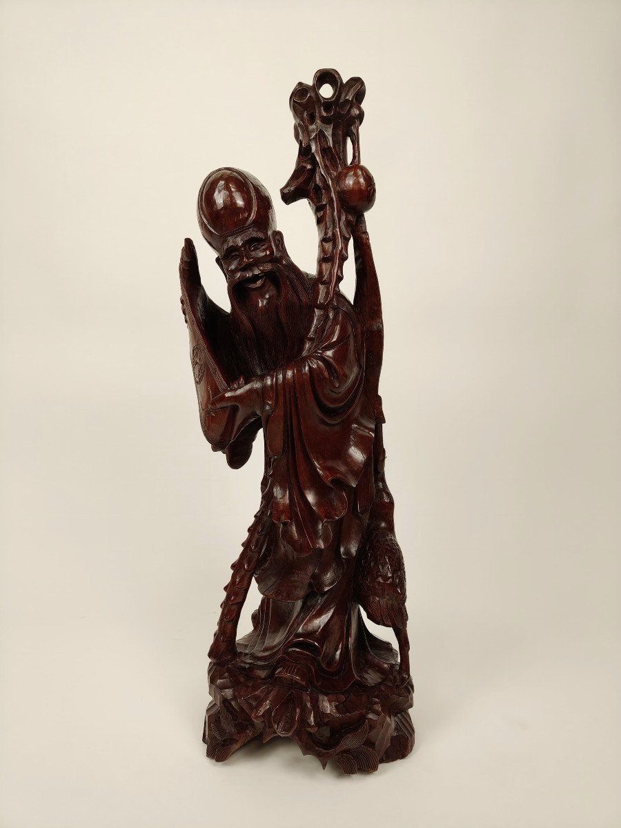 Scultura in legno teak di un Saggio - 1890 circa, Cina