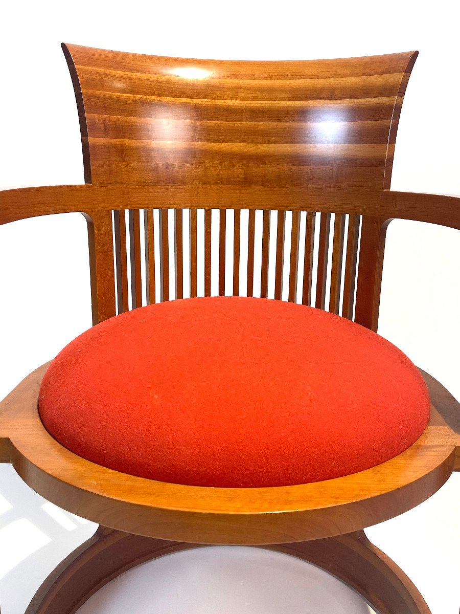 Sei sedie modello "Taliesin Barrel" di Lloyd Wright per CASSINA, Italia anni '80-photo-3