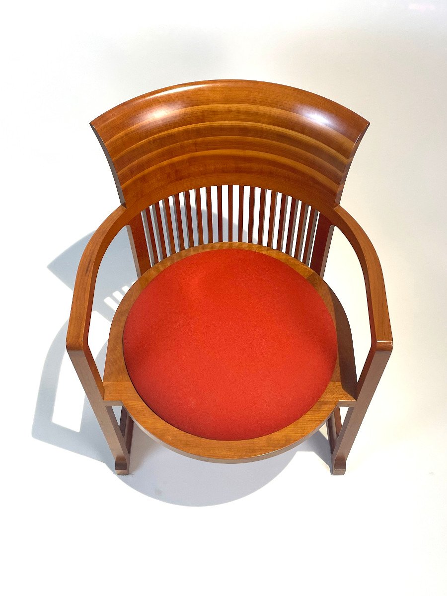 Sei sedie modello "Taliesin Barrel" di Lloyd Wright per CASSINA, Italia anni '80-photo-4