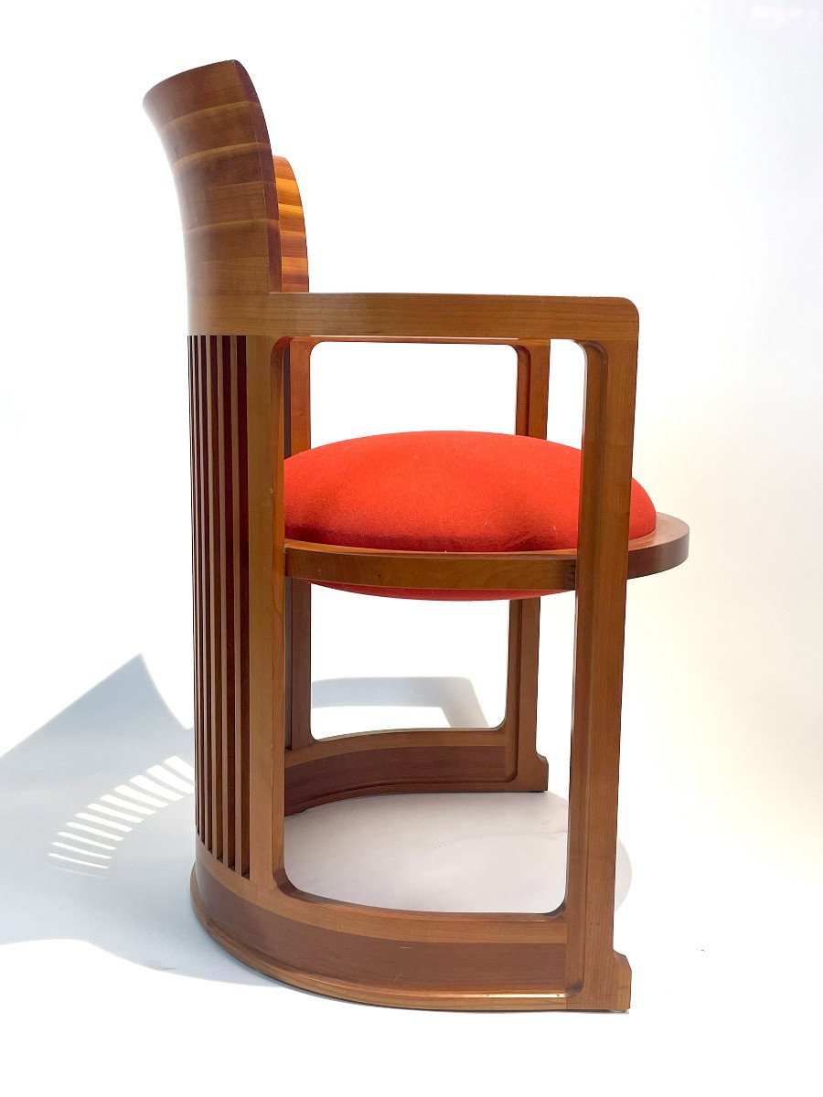 Sei sedie modello "Taliesin Barrel" di Lloyd Wright per CASSINA, Italia anni '80-photo-1