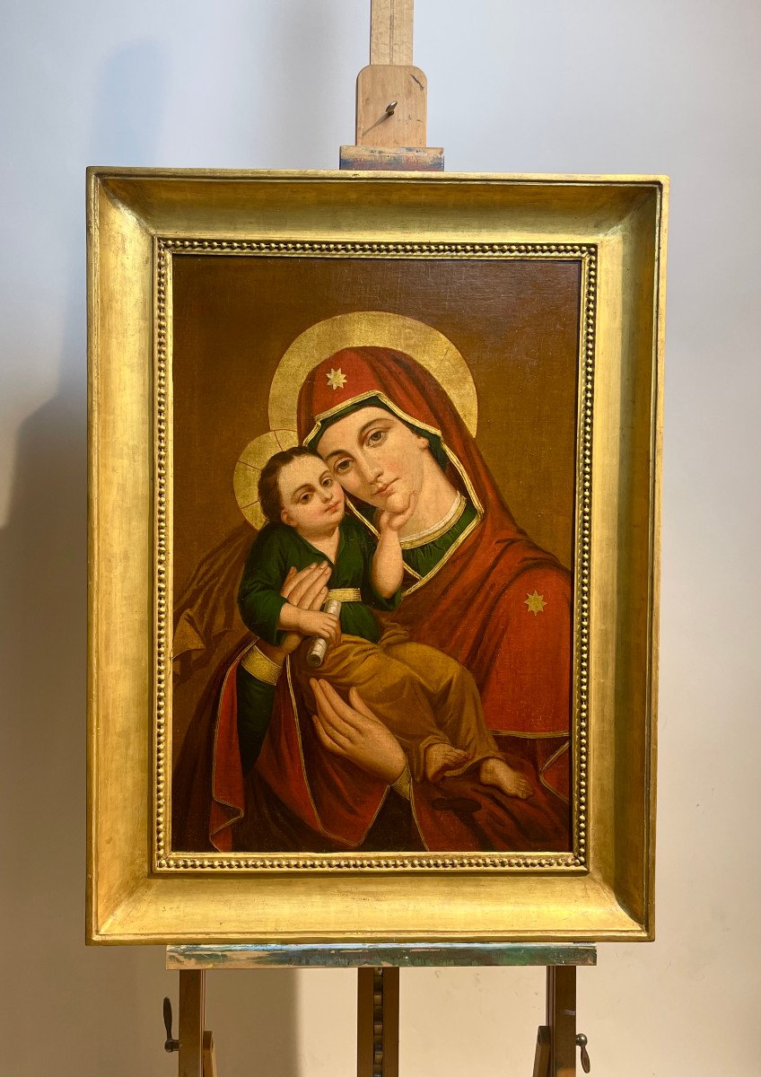 Olio su tela, "Madonna con Bambino" 1850, est Europa-photo-2