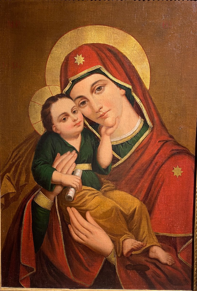 Olio su tela, "Madonna con Bambino" 1850, est Europa-photo-3