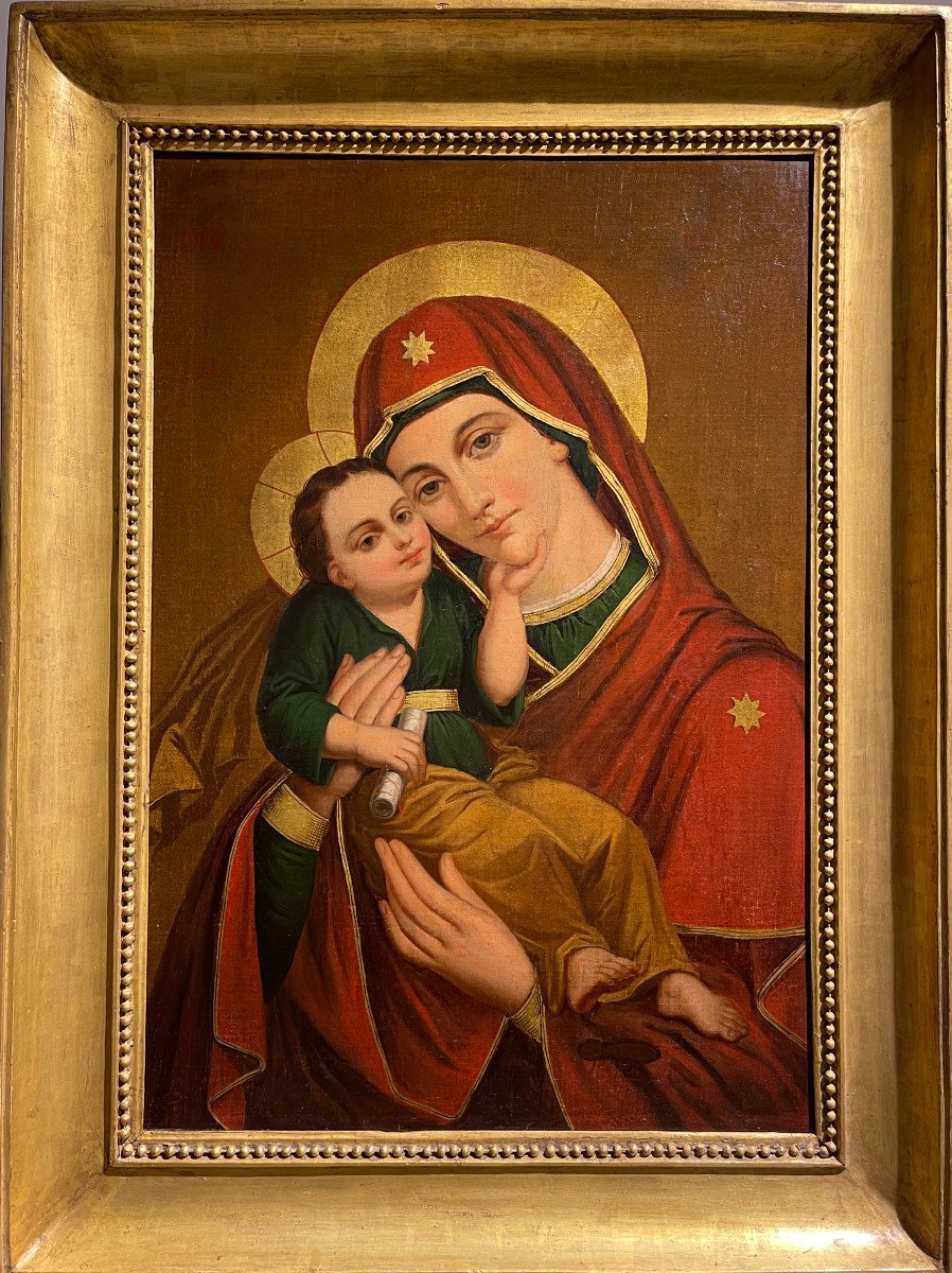 Olio su tela, "Madonna con Bambino" 1850, est Europa