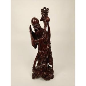 Scultura in legno teak di un Saggio - 1890 circa, Cina