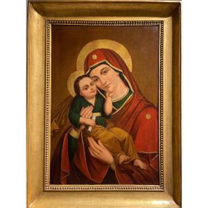 Olio su tela, "Madonna con Bambino" 1850, est Europa