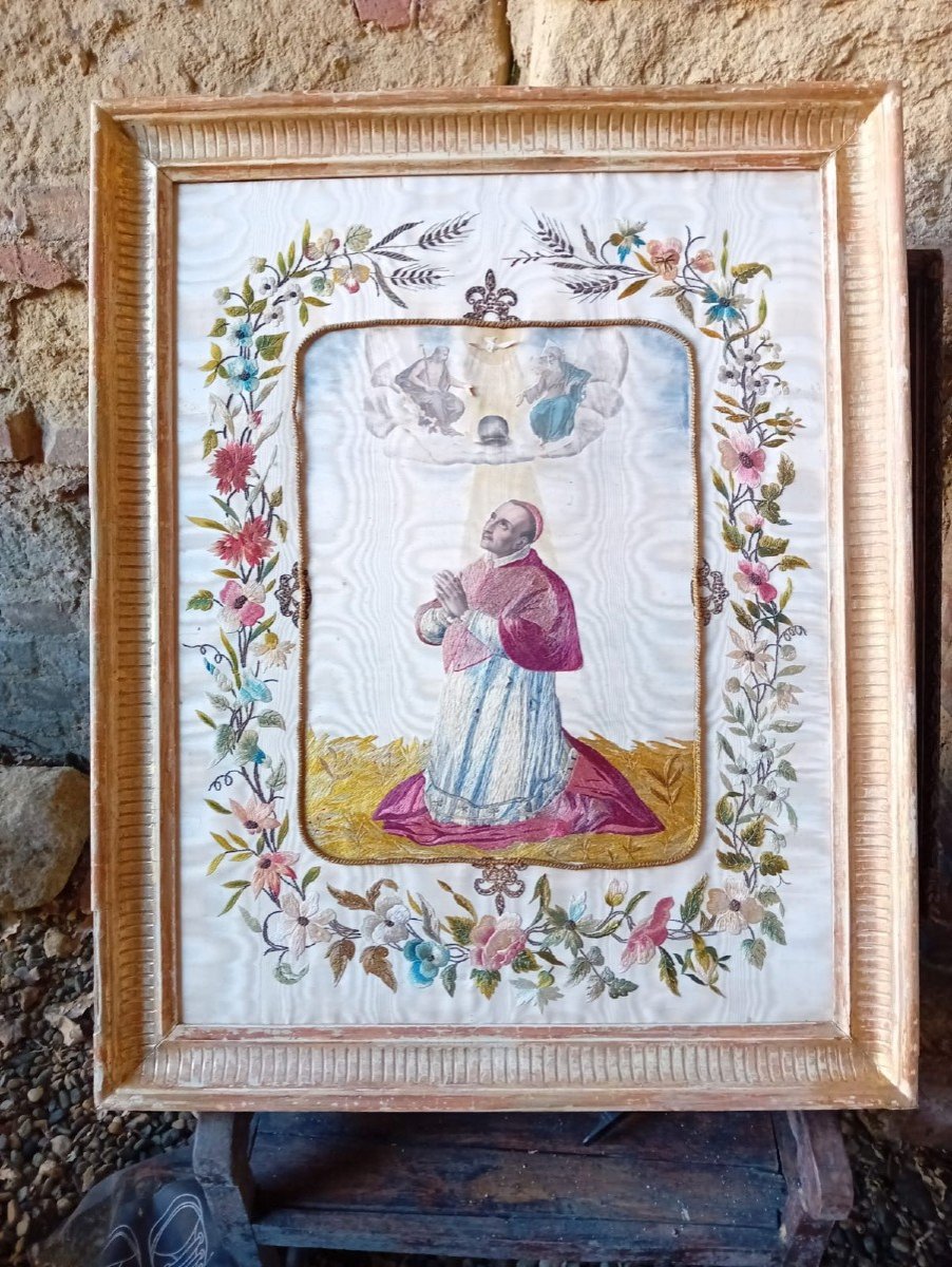 Antico ricamo rappresentante San Carlo di Borromeo