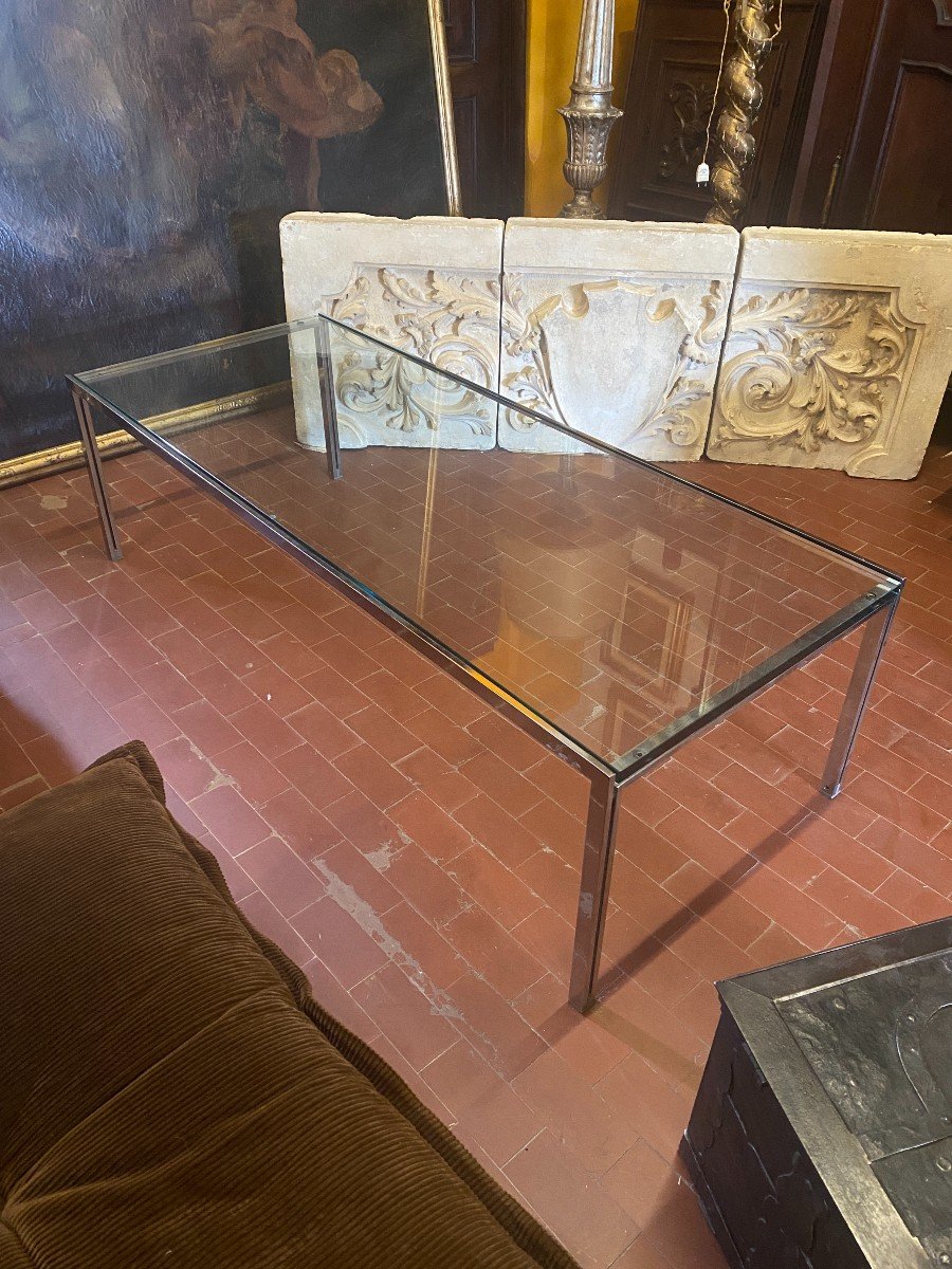 Tavolino in metallo e piano in vetro di Ross Littell per DePadova - Anni '60-photo-1