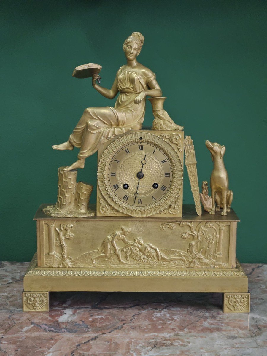 Orologio "Parigina" raffigurante Diana cacciatrice  in bronzo dorato - XIX Sec.-photo-7