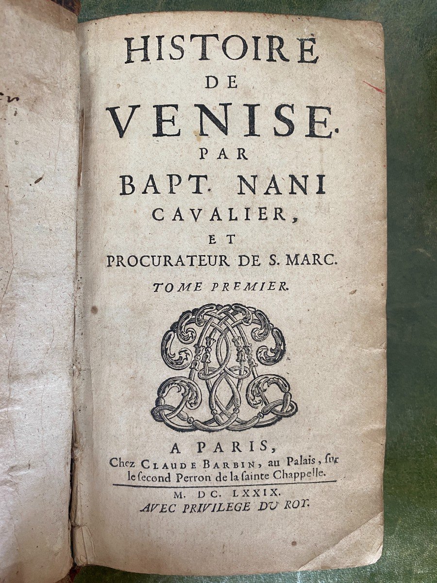 Libro antico "Histoire de Venise par Bpt.Nani Cavalier...." 1679