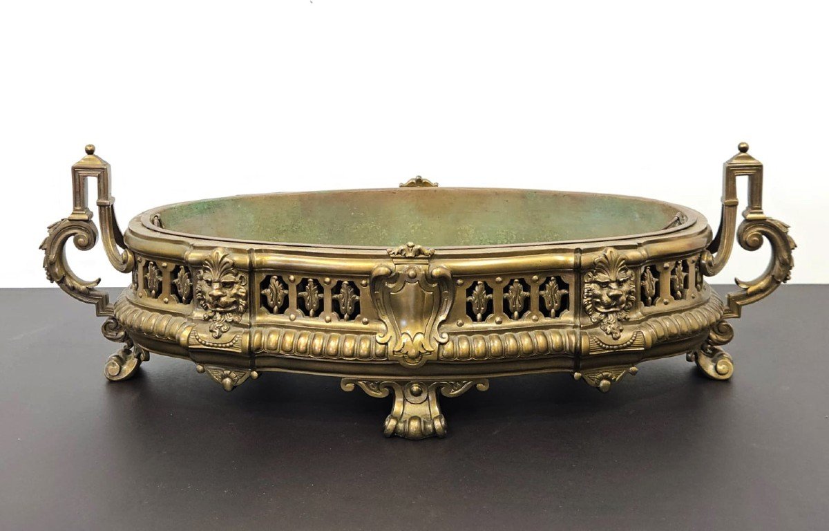 Jardinier ovale in bronzo dorato - XIX Sec.