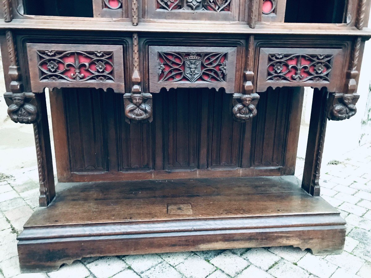 Proantic: Neo-gothic Style Credenza In 19th Century Carved Oak