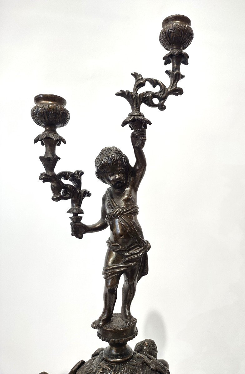 Coppia di candelabri in bronzo-photo-1