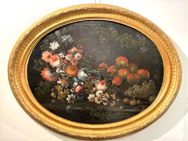 Natura morta di fiori e frutta - Attr. a Felice Boselli. 