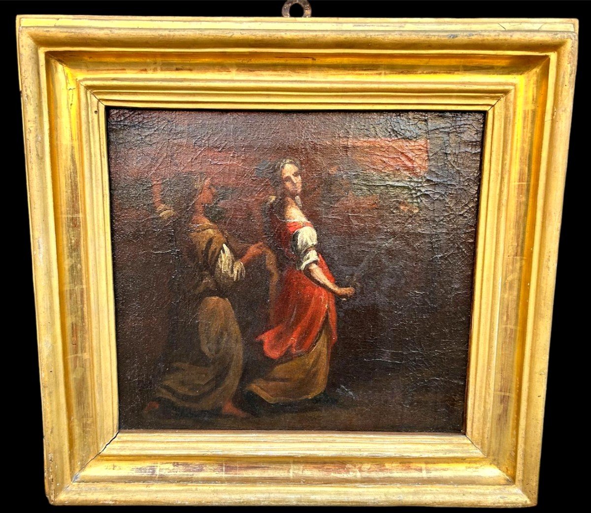 Giuditta con la testa di Oloferne, olio su tela su  cornice coeva. 1a metà XVII, Italia central