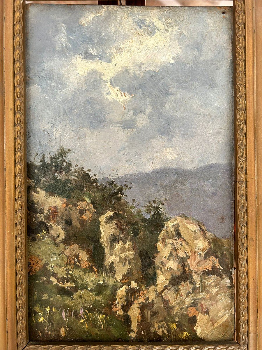 Pittura di macchia, coppia di paesaggi firmati e datati da G. Pizzirani.-photo-3