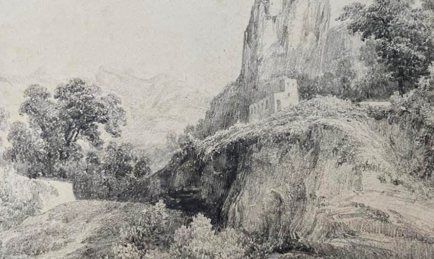 Pierre F. E. Giraud 1806 -1881 - disegno firmato e datato 1835 - Paesaggio XIX - Francese-photo-2