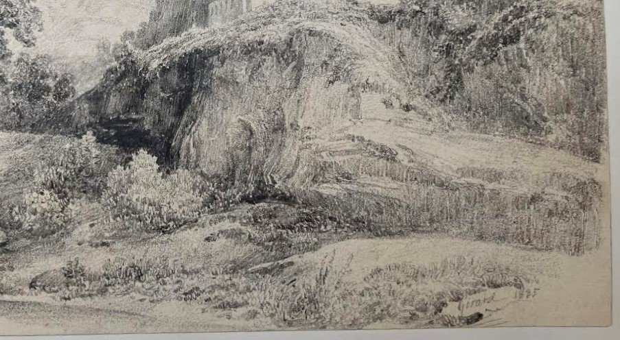 Pierre F. E. Giraud 1806 -1881 - disegno firmato e datato 1835 - Paesaggio XIX - Francese-photo-3