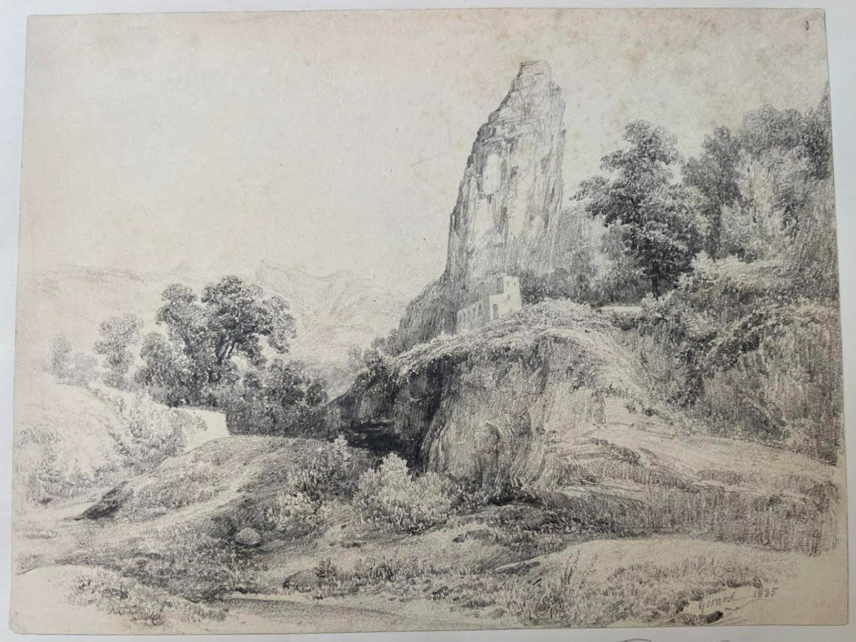 Pierre F. E. Giraud 1806 -1881 - disegno firmato e datato 1835 - Paesaggio XIX - Francese