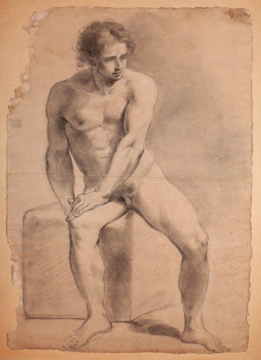 Nudo accademico - Giov Pancaldi - scuola bolognese  - Gandolfi - Calvi - Disegno - Firmato-photo-2