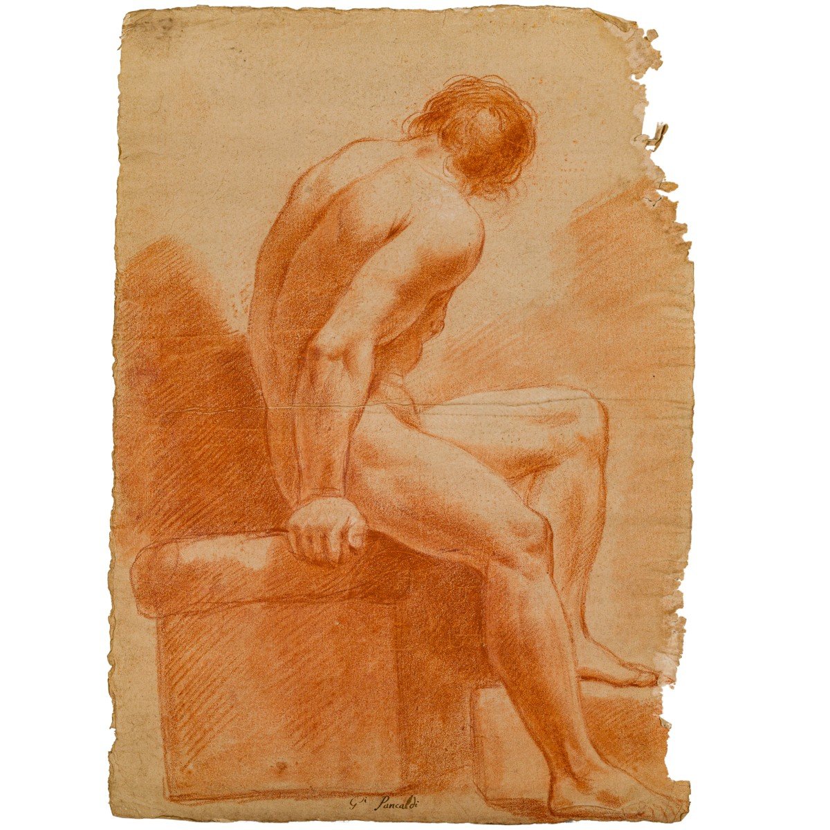 Nudo accademico - Giov Pancaldi - scuola bolognese  - Gandolfi - Calvi - Disegno - Firmato-photo-3