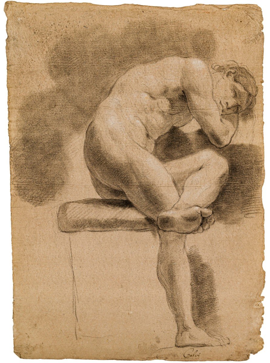 Disegno - Nudo - Accademia - Jacopo Alessandro Calvi - Firmato - Gandolfi - Bolognese - Bologna