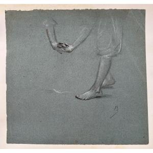 Studio di mani e piedi - Alexandre Bida (1813 – 1895) – disegno francese XIX