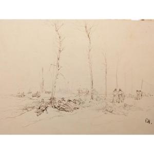 Edouard Detaille (1848 - 1912) Soldati durante uno scontro a fuoco , Disegno, Cachet Ed