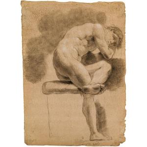 Disegno - Nudo - Accademia - Jacopo Alessandro Calvi - Firmato - Gandolfi - Bolognese - Bologna