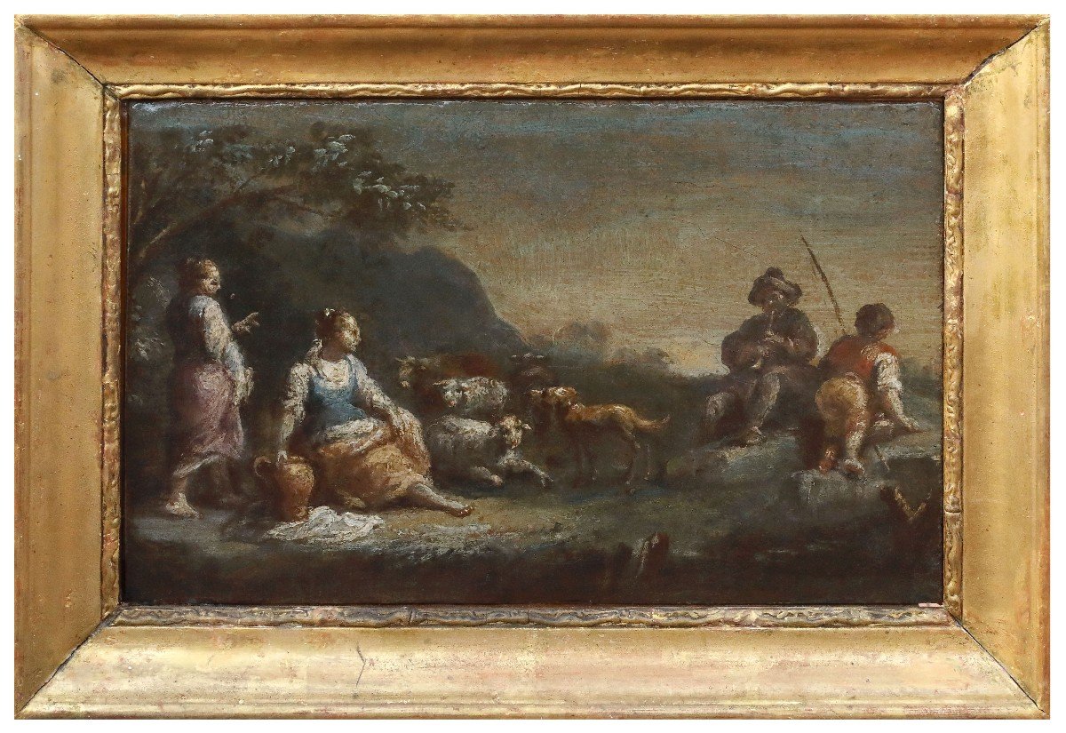 Paesaggio con pastori ed armenti , Dipinto  Napoli Italia XVII Secolo