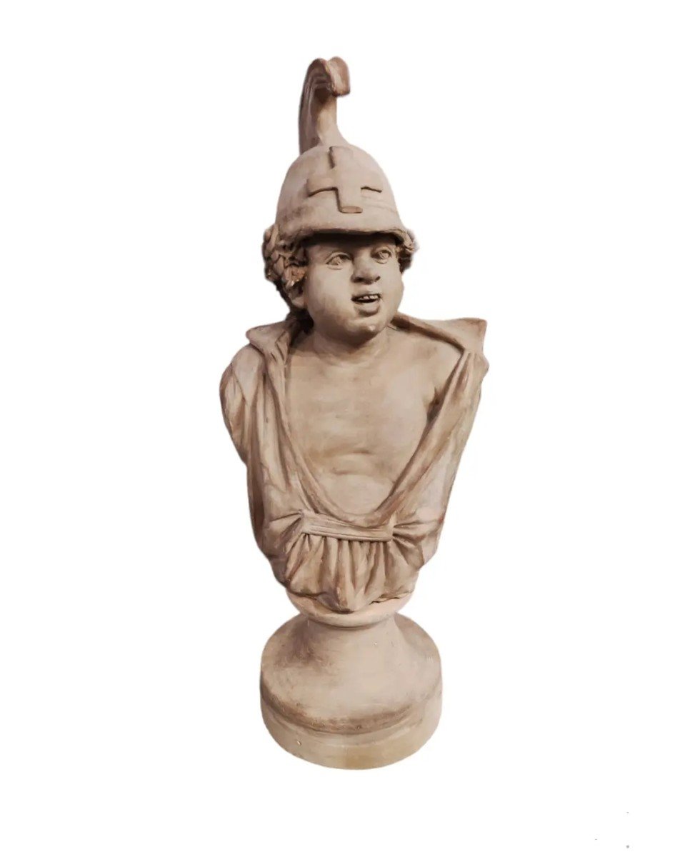 Busto di bambino con elmo . Terracotta.Italia inizi XIX Secolo 