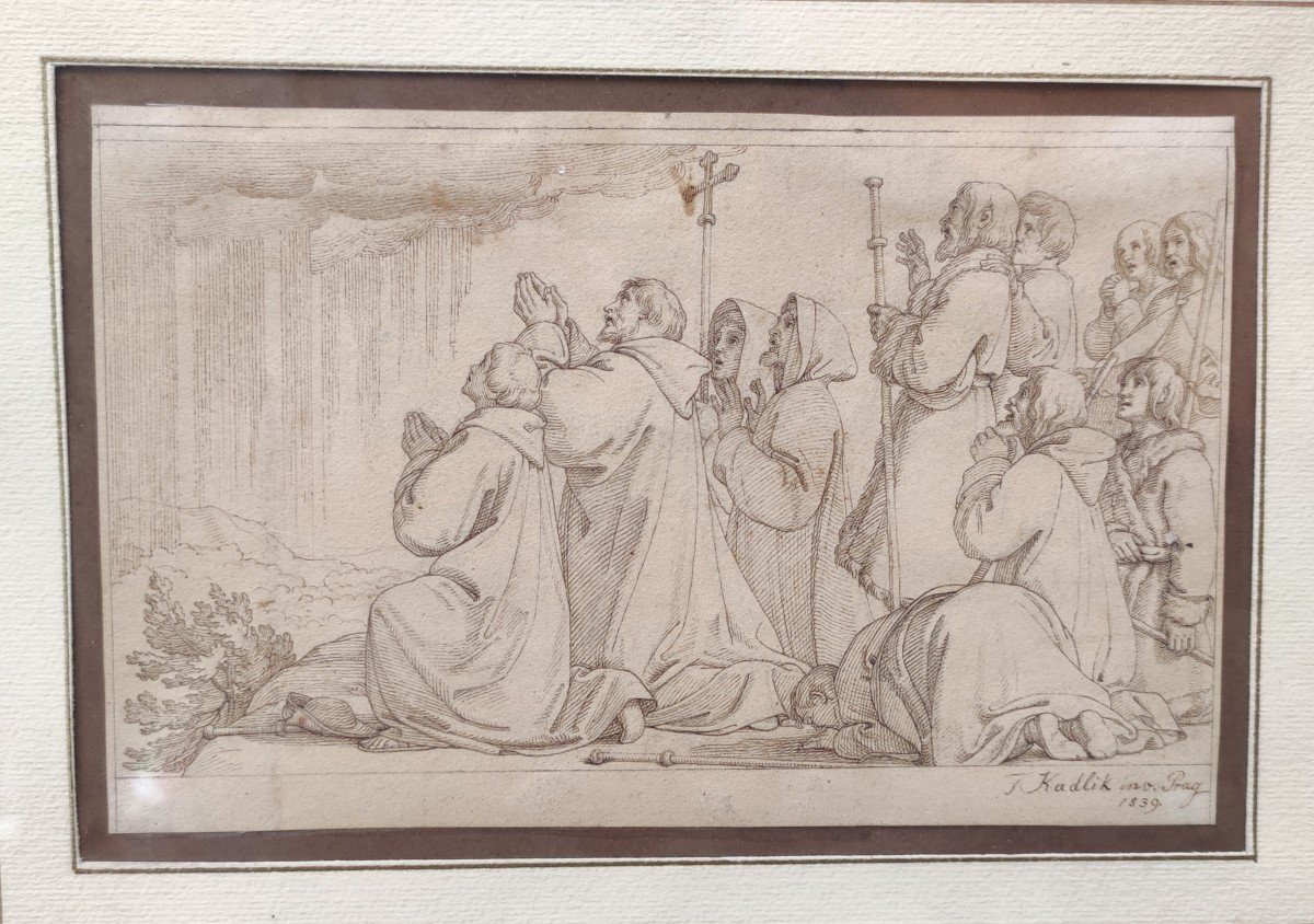 il miracolo della pioggia , disegno di F. Kadlik XIX Secolo , firmato-photo-2