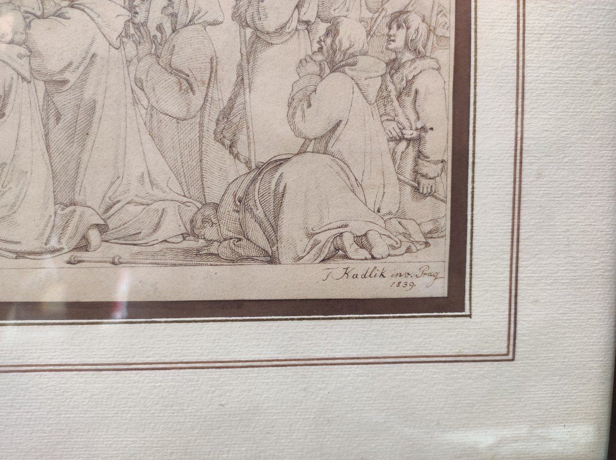 il miracolo della pioggia , disegno di F. Kadlik XIX Secolo , firmato-photo-3