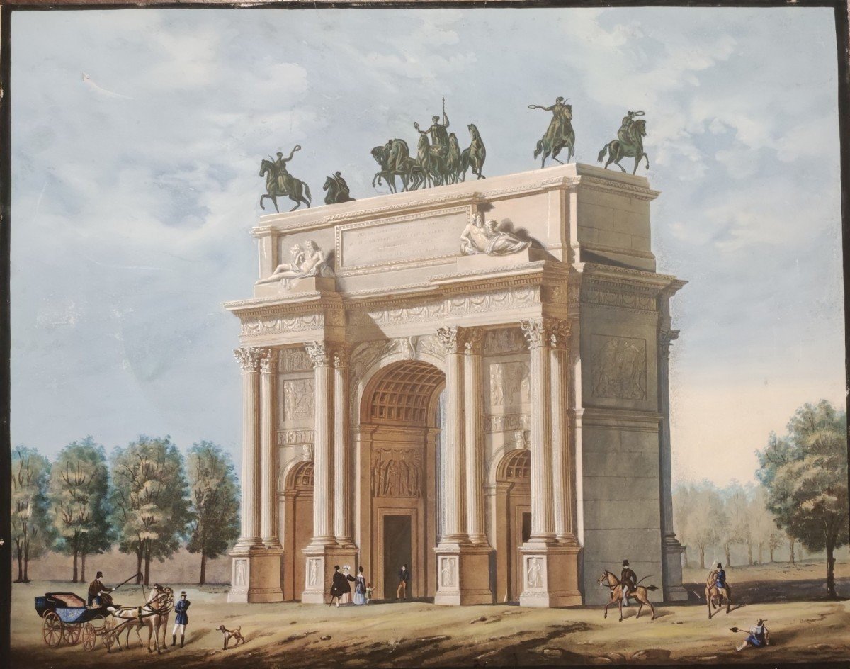 Arco della pace Milano, Tempera su carta ,ambito di G Migliara  Italia inizi XIX secolo -photo-2