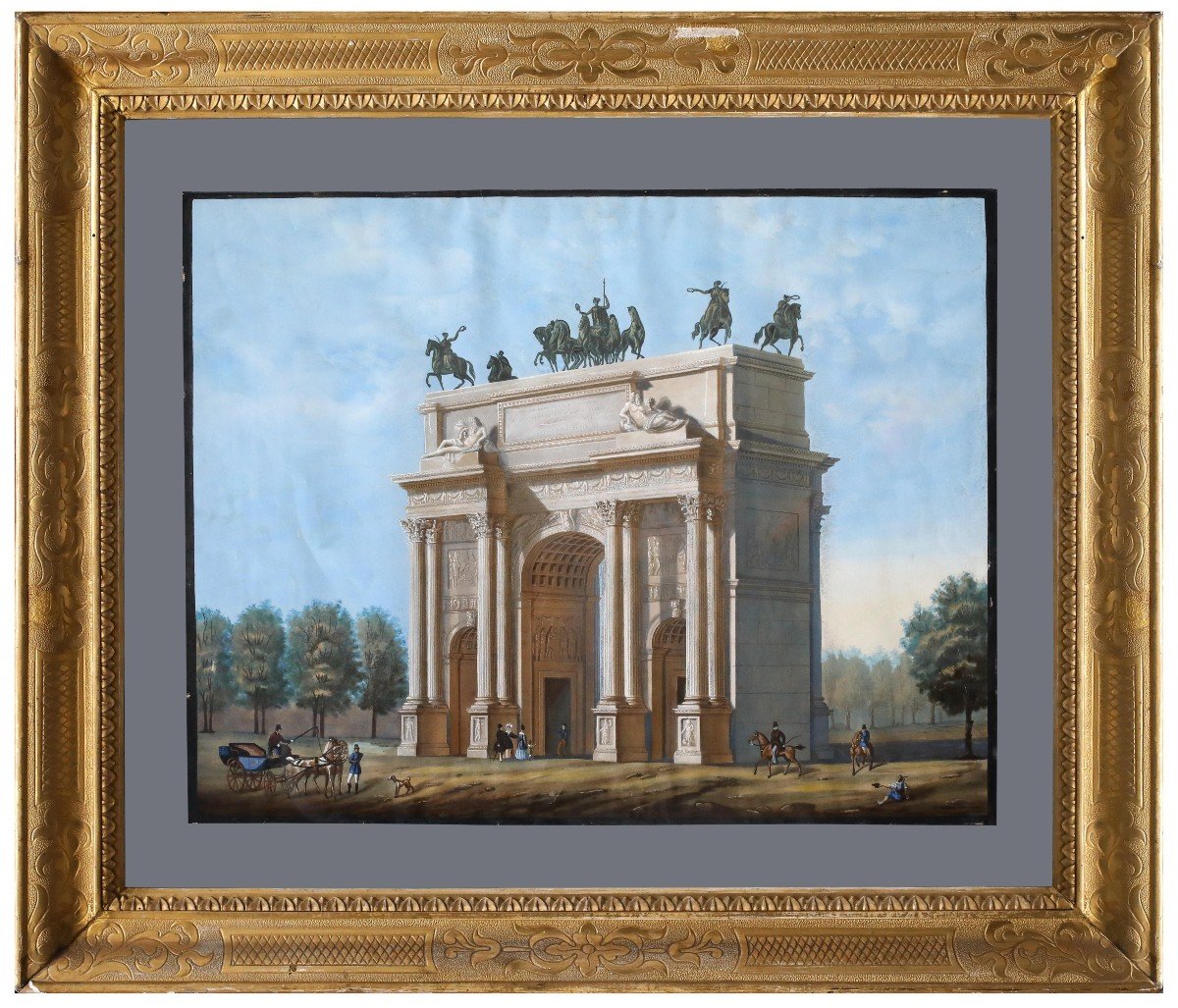 Arco della pace Milano, Tempera su carta ,ambito di G Migliara  Italia inizi XIX secolo 