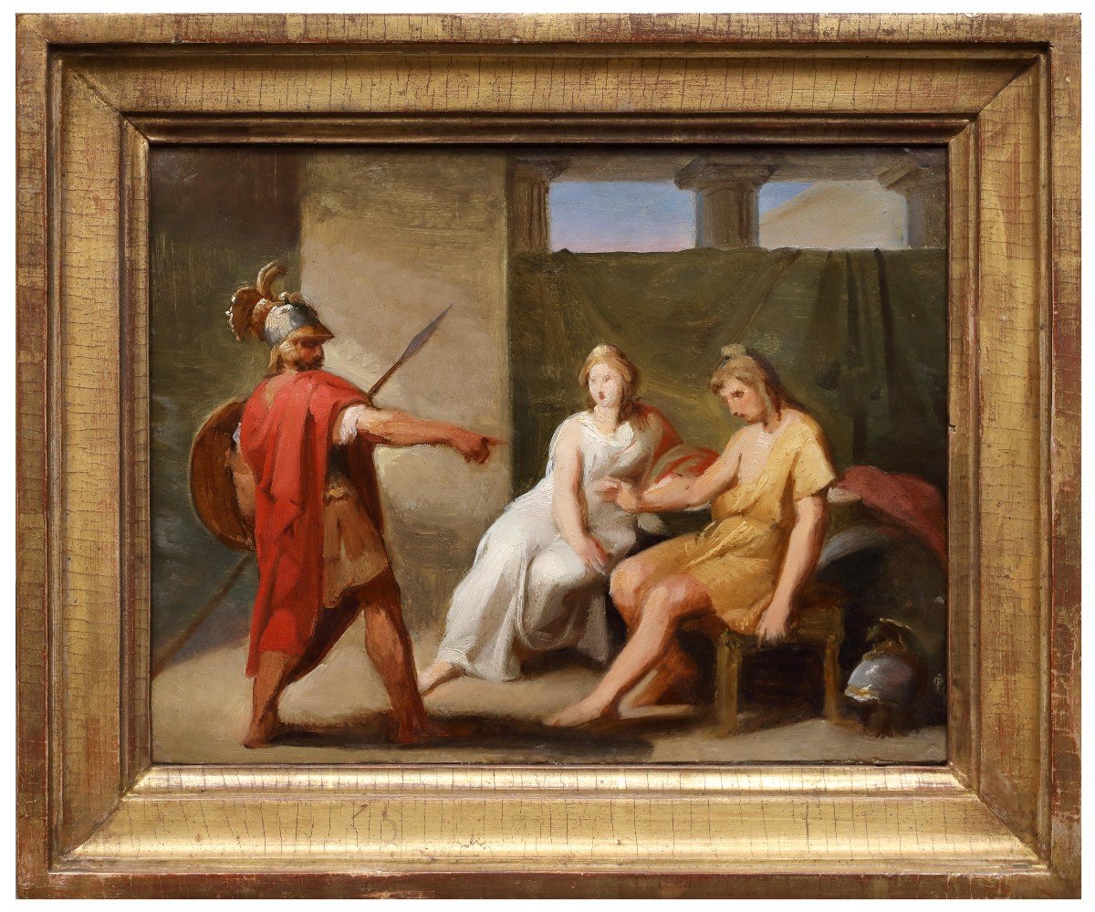 Ettore davanti Paride ed Elena , Dipinto Italia inizi XIX secolo 