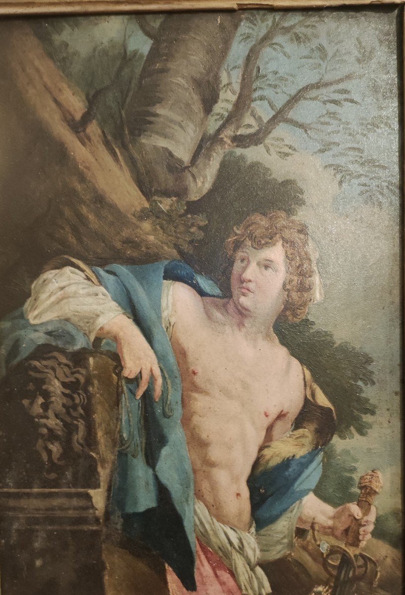 David a  Riposo, Dipinto, Fiandre o Francia XVIII Secolo -photo-2