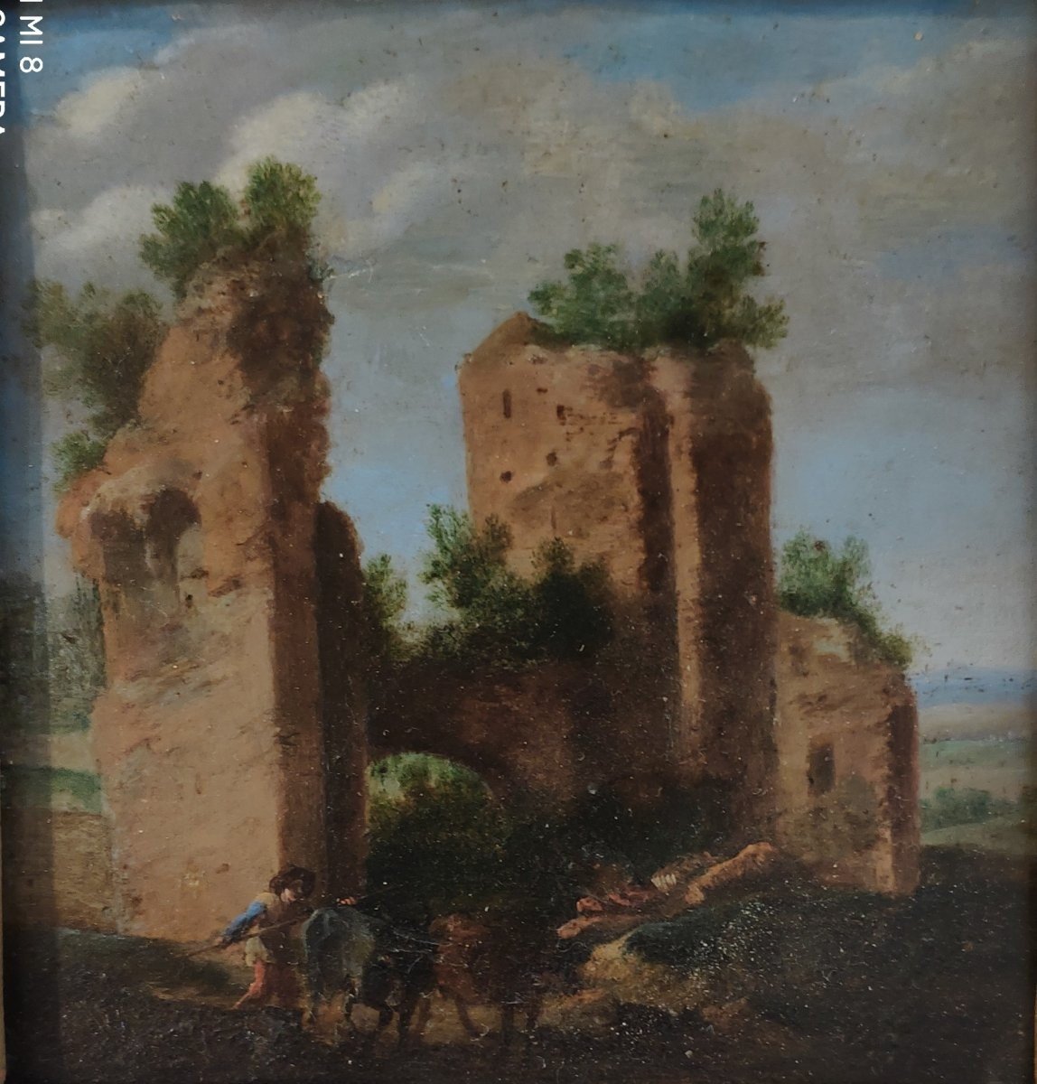 Paesaggio con figure e trofei di Mario, dipinto intorno H.F Van Lint  Fiandre XVII Secolo 