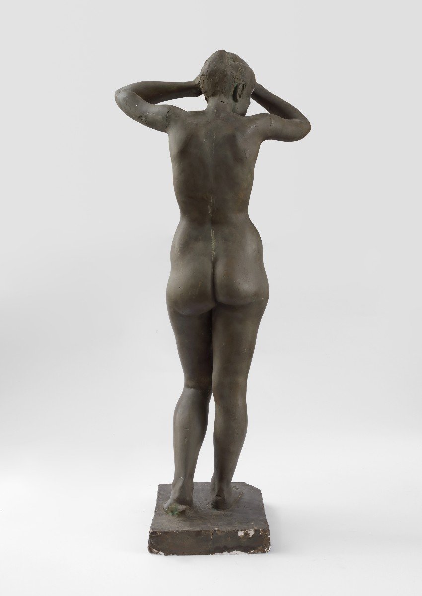 Nuda che si pettina , scultura in gesso , Italia anni 30 XX Secolo -photo-2
