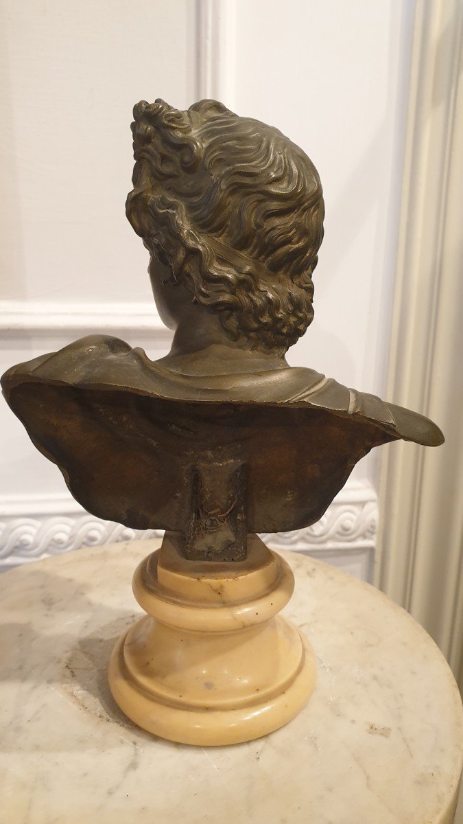 Piccolo busto in bronzo e base in giallo antico Apollo del Belvedere Grand Tour Italia Roma-photo-3