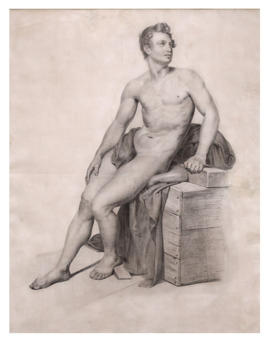 Nudo accademico seduto, disegno Italia XIX secolo 
