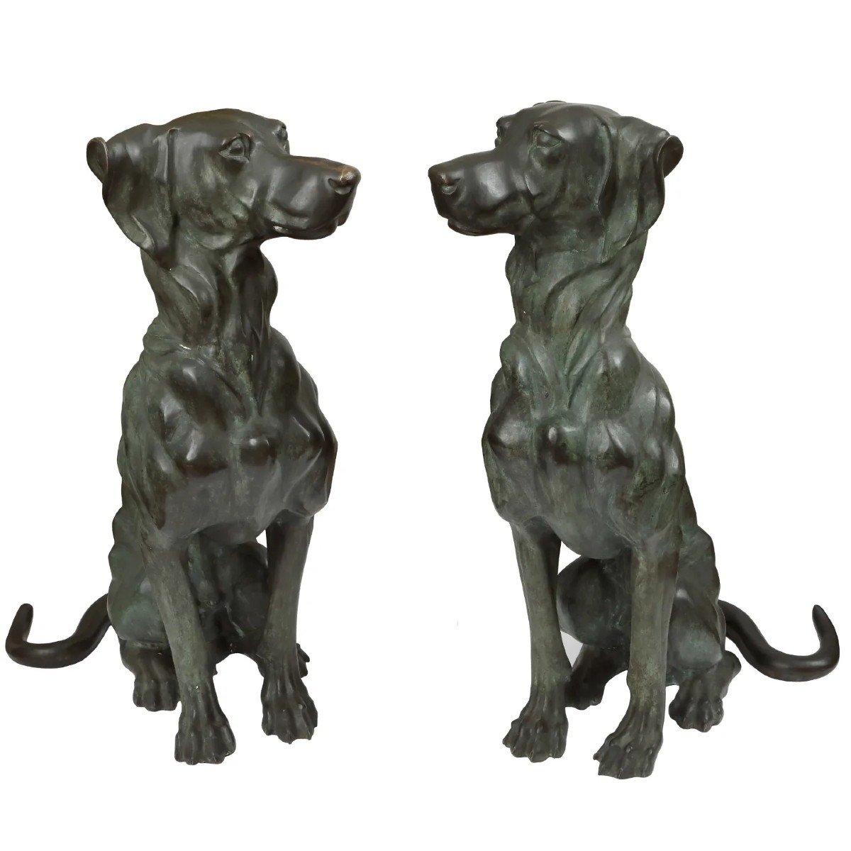 Coppia di cani seduti , sculture Italia XX Secolo 