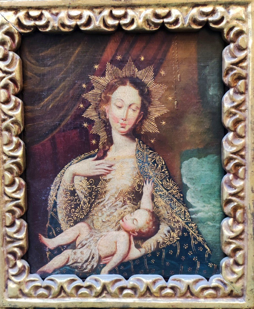 Madonna con Bambino, Dipinto Spagna XVIII Secolo -photo-2