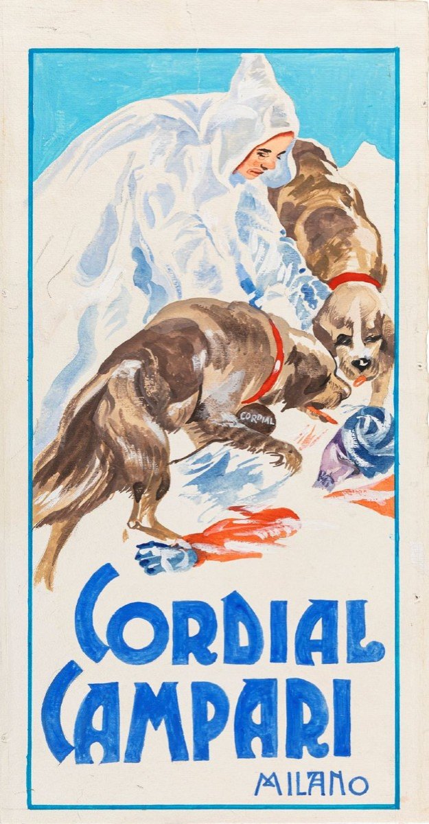 Cordial Campari 1904, tempera su carrtone , attr. a A. Hohenstein, Italia inizi XX Secolo