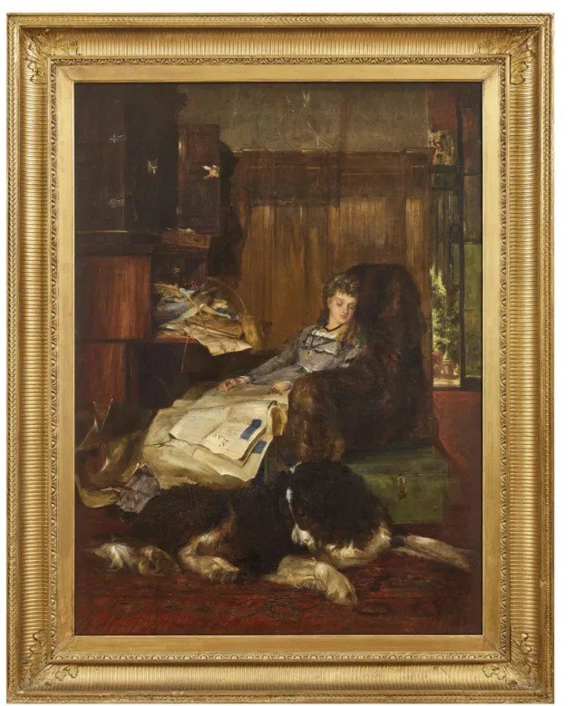 Riposo nello Studio, Dipinto di L.Percy Smith , Gran Bretagna XIX Secolo