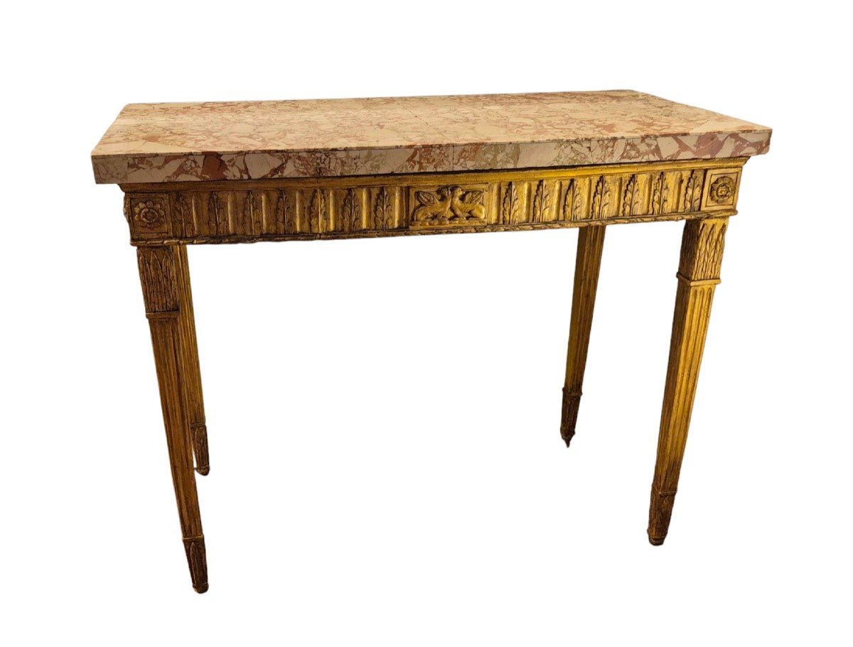 Console neoclassica, legno dorato, Italia fine XVIII Secolo